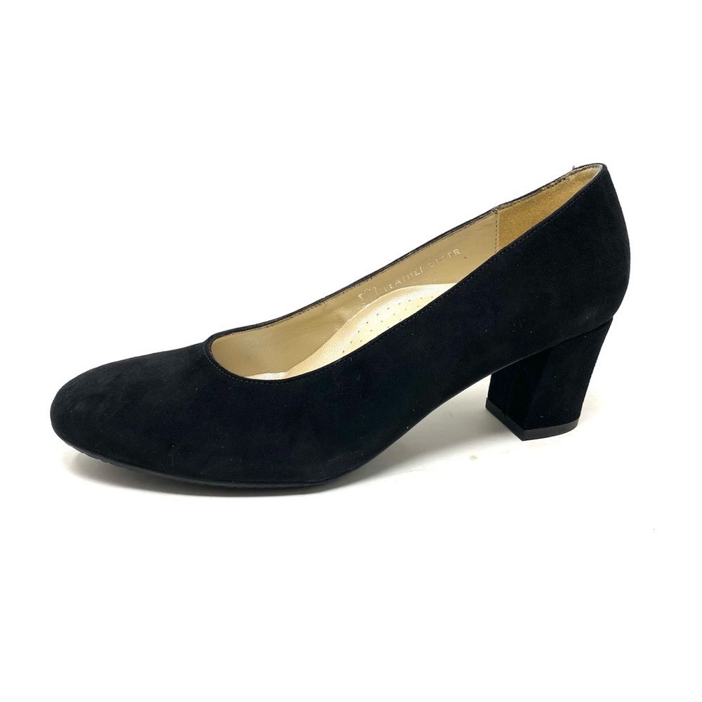 ERIC MICHAEL Abby Black Suede Block Heel Pump Round Toe Comfort